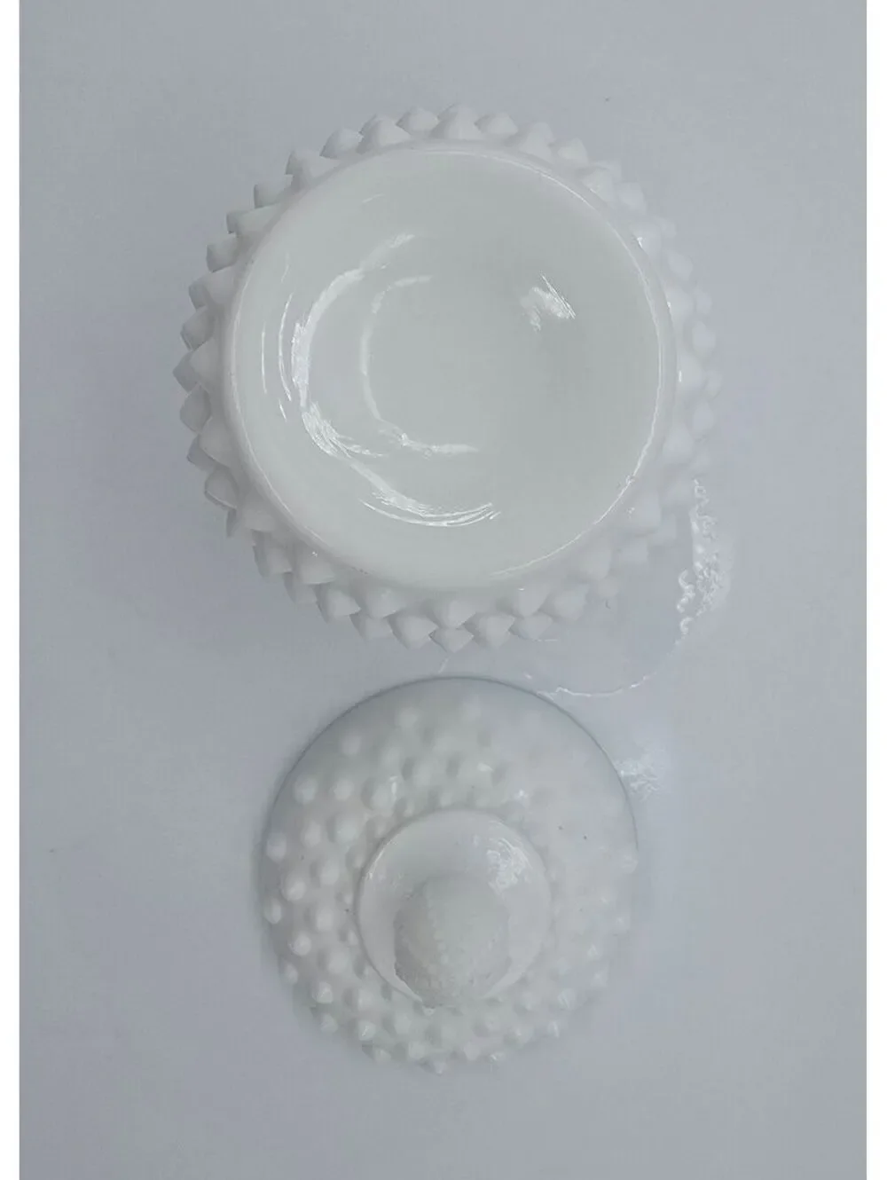 Vintage Fenton White Milk Glass Hobnail Lidded Jar with Finial MCM